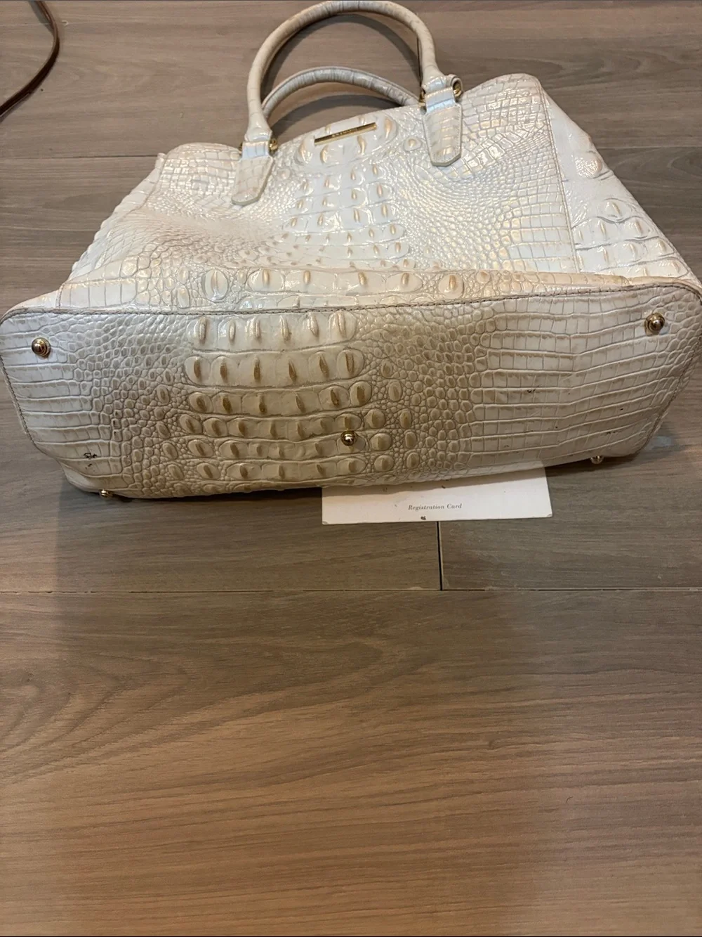 Brahmin Cream Croc-Embossed Leather Satchel